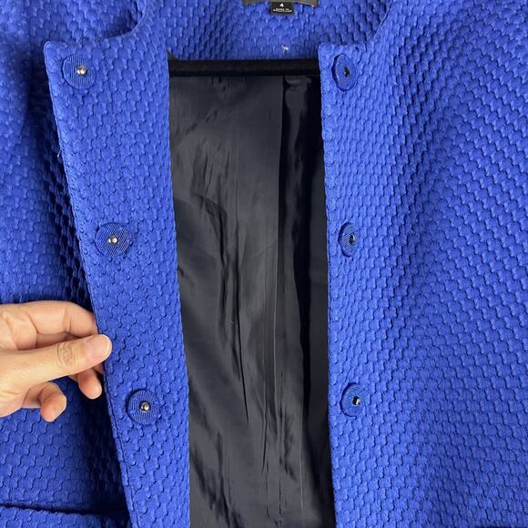 J Crew Portfolio Blazer Jacket Womens 4 Blue Matelasse Stretch Textured Classic - Picture 7 of 15